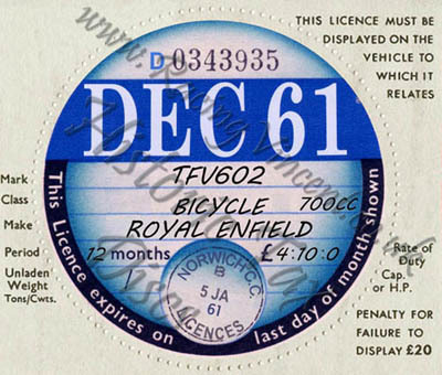 Facsimile Personalised Tax Disc - 1961