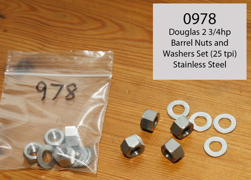 Douglas 2 3/4hp - Engine Barrel Base Nuts/Washer Kit (4 of each) - 5/16" x 25 TPI Thread (St Steel)