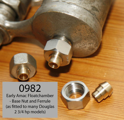 Douglas 2 3/4hp - Original Amac Carburettor Float Chamber Bottom Nut and Brass Ferrule (Pair)