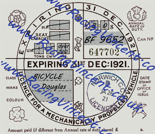 Facsimile Personalised Tax Disc - 1921