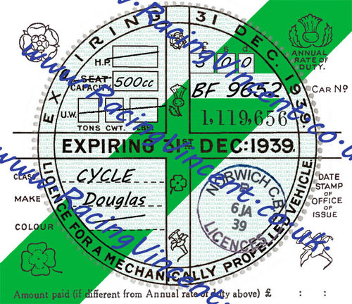 Facsimile Personalised Tax Disc - 1939