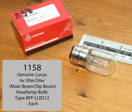 Genuine Lucas 6v 30w/24w (Main Beam/Dip Beam) Headlamp Bulb: Type BPF/LLB312 - Each