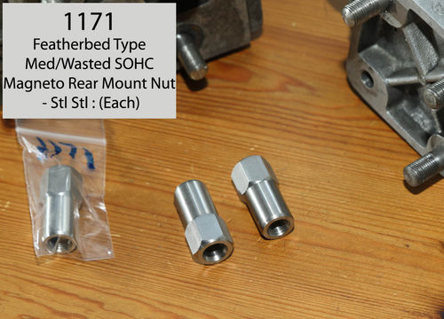 Featherbed Type Med Length (Wasted/Drilled) SOHC Rear Magneto Nut - Stainless Steel: Each
