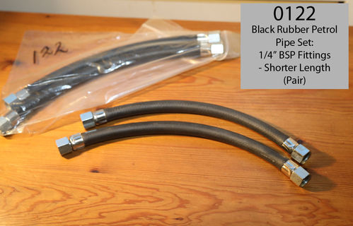 Short Black Rubber Petrol Pipes with Unions - Per Pair