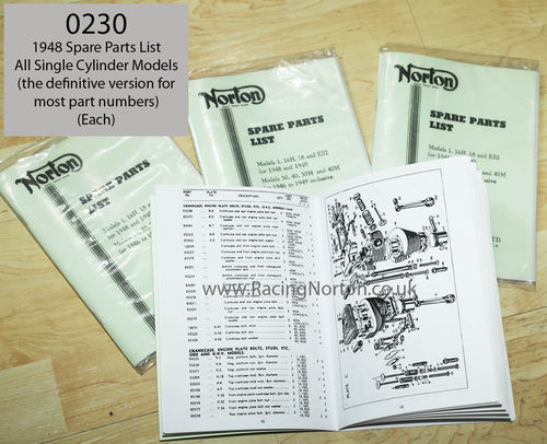 Norton 1948-49 Spare Parts List : All Single Cylinder Models (the definitive Parts List) - Facsimile