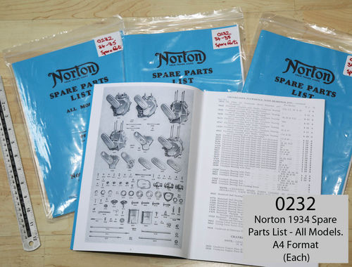 Norton 1934 Spare Parts List : All Single Cylinder Models - A4 (large) Facsimile