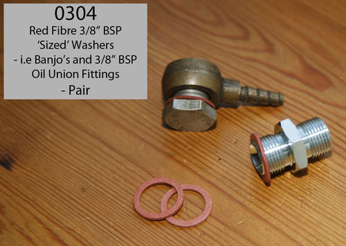 Red Fibre 'Sized' 3/8" BSP Banjo and Oil Fitting Washers - Pair
