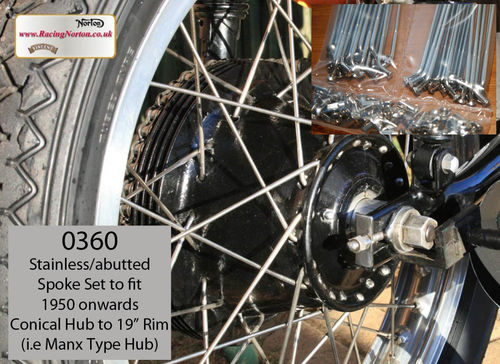 Stainless/Butted Spoke Set for 19" Rear Norton Conical Hub (1950 onwards Manx)