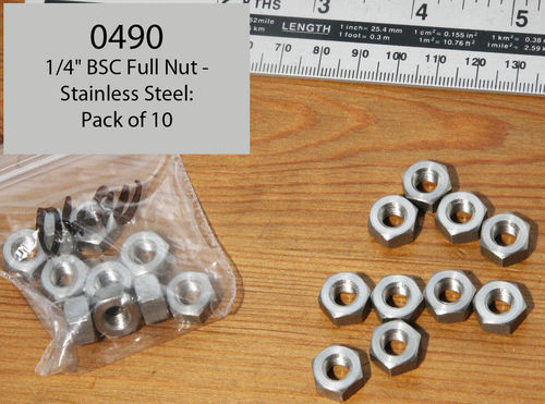 1/4" BSC Machined Nut - Stainless: Pack of 10