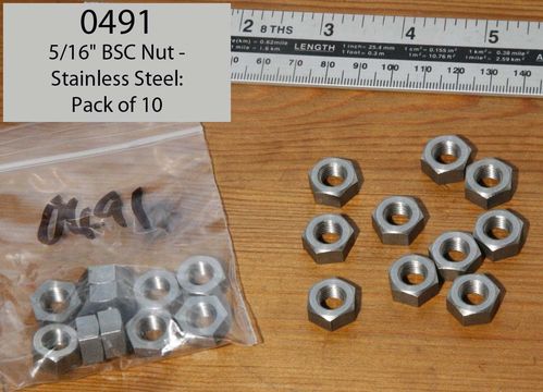 5/16" BSC Full Nut - Stainless: Pack of 10