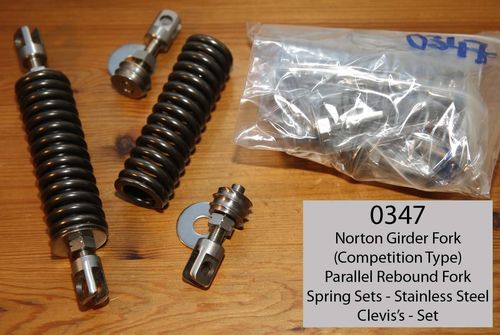 Norton Girder Fork:  Competition/Inter Type Parallel Checkspring: Full Kit, Stainless Steel Clevis's