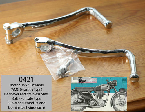 Norton 1957 Onwards Singles and Twins (AMC Gearbox Type) Gear Lever and Stainless Bolt - Each