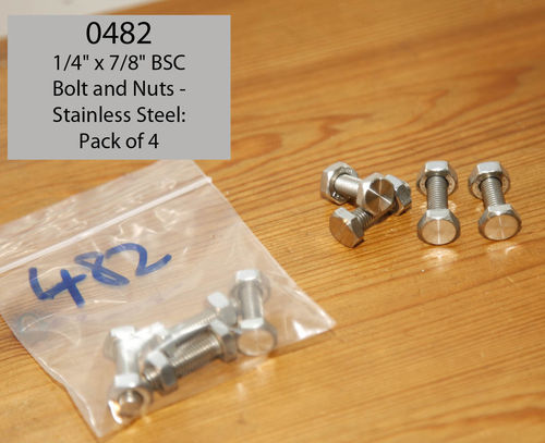 1/4" x 7/8" BSC Bolt and Nut - Stainless Steel: Pack of 4