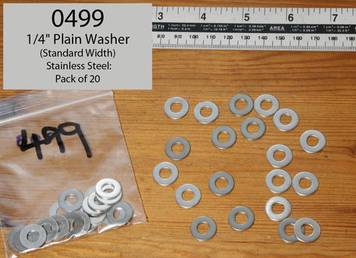 1/4" Plain Washer (Standard Width) - Stainless Steel: Pack of 20