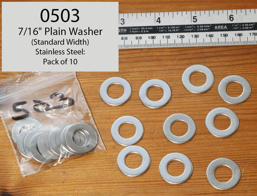 7/16" Plain Washer (Standard Width) - Stainless Steel: Pack of 10