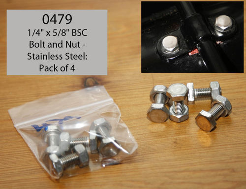 1/4" x 5/8" BSC Bolt and Nut - Stainless Steel: Pack of 4