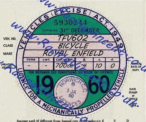 Facsimile Personalised Tax Disc - 1960