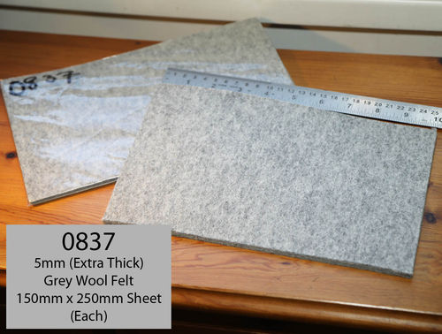 Felt Wool Gasket/Seal Material - 5mm Grey Wool - 250mm x 150xmm Sheet