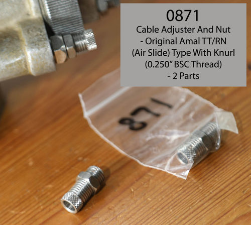 Cable Adjuster and Locknut (0.250" BSC) - Original Amal TT/RN Knurl (Air Slide) Type.  SS - 2 Parts