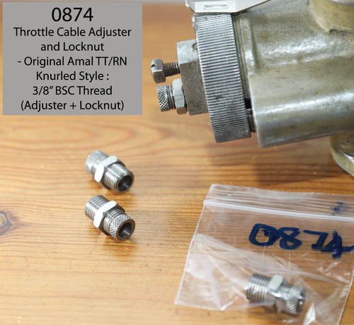 Throttle Cable Adjuster and Locknut to fit original Amal TT and RN Carb Tops - 2 Parts