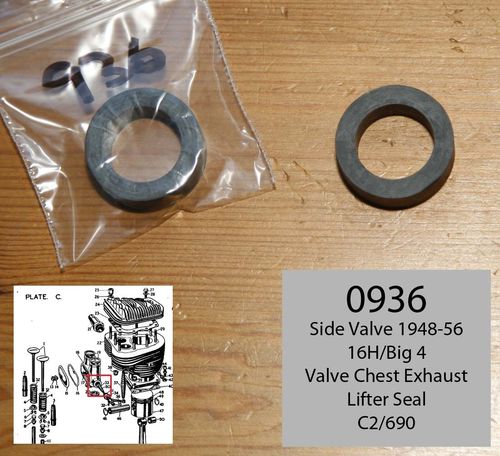 Norton Side Valve (16H or Model 1) Tappet Chest Exhaust Lifter Seal  : 1948 - 1955 Type