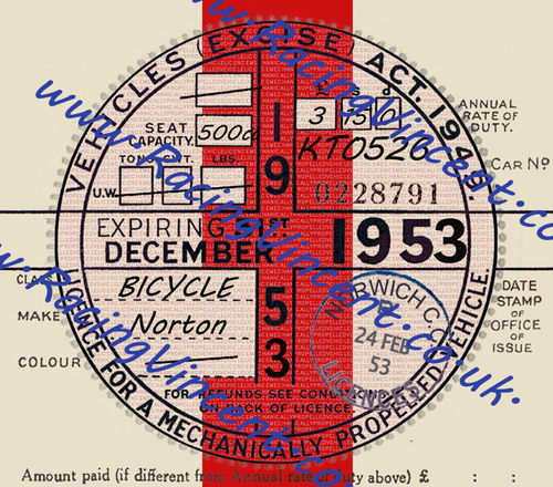 Facsimile Personalised Tax Disc - 1953