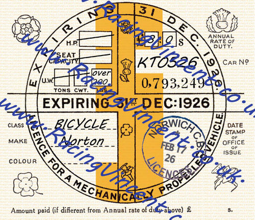 Facsimile Personalised Tax Disc - 1926