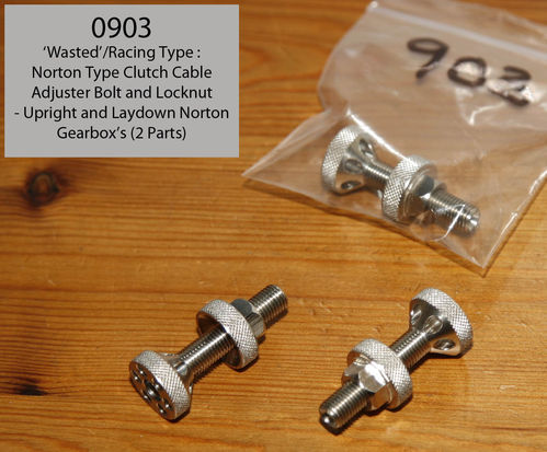 Norton Upright/Laydown Gearbox: Clutch Cable Adjuster/Locknut - Lightened Racing Type  (2 Parts)
