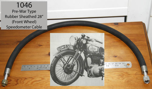 Pre-War Type - Rubber Sheathed Front Wheel Speedometer Cable - 28" (Stainless Steel Ferrules)