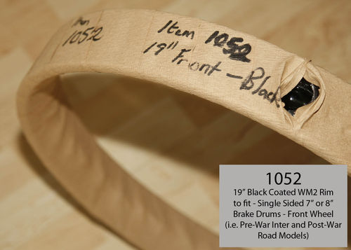 Black Gloss Front Rim: 19 Inch WM1 40 Hole - For 7" Brake (or 8" pre-war M30) Single Sided Hub Type