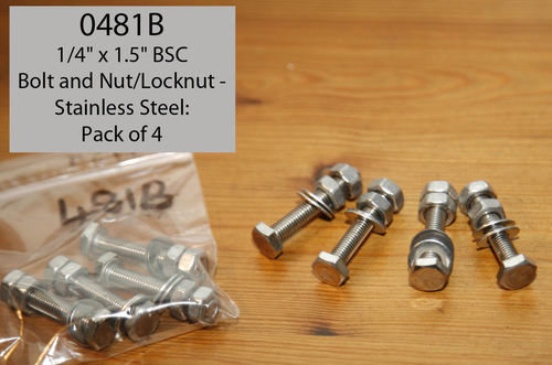 1/4" x 1.5" BSC Bolt and 2 Nuts (i.e. locknut) - Stainless Steel: Pack of 4