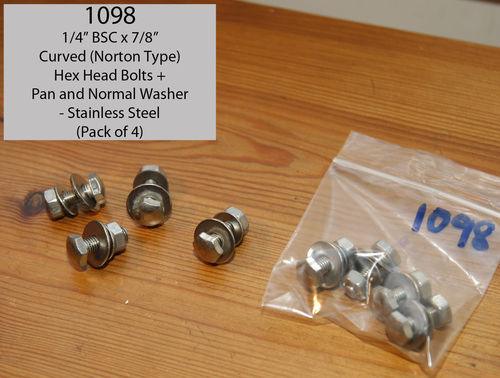 1/4" x 7/8"" BSC Bolt With (Norton Type) Domed Head/Nut/Pan+Std Washer - Stainless Steel: Pack of 4
