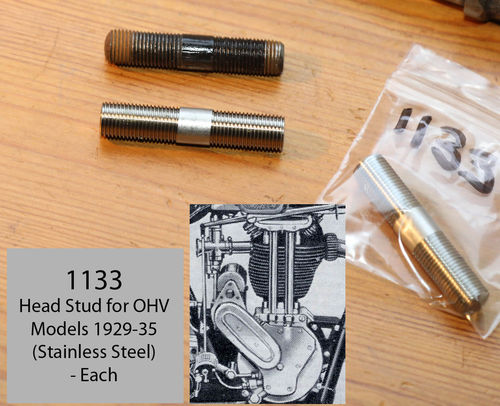Late 1920's - 1934 OHV Cylinder Head (Short) Stud (Stainless Steel) - Each