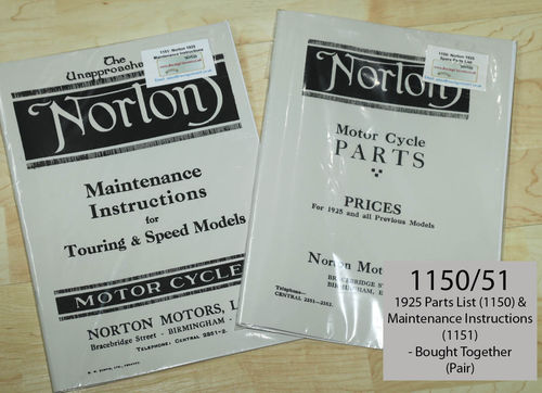Norton 1925 Spare Parts List and Maintenance Instructions for Touring and Speed Models - (Pair)