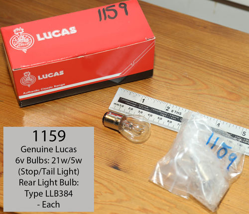 Genuine Lucas 6v 21w/5w (Stop/Tail Light) Rear Light Bulb: Type LLB384 - Each
