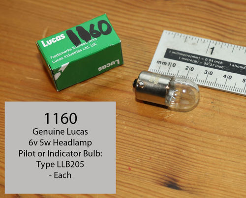 Genuine Lucas 6v 5w Headlamp Pilot or Indicator Bulb: Type LLB205 - Each