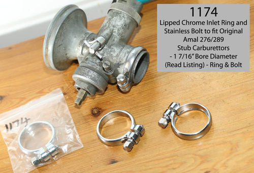 Chromed Outlet Ring/Stainless Bolt to  Fit Orig Amal 276/289 Type Carbs - 1 7/16" Bore (Pair)