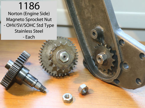 Norton (Engine Side) Magneto Sprocket Nut - Std Type.  Stainless Steel: Each