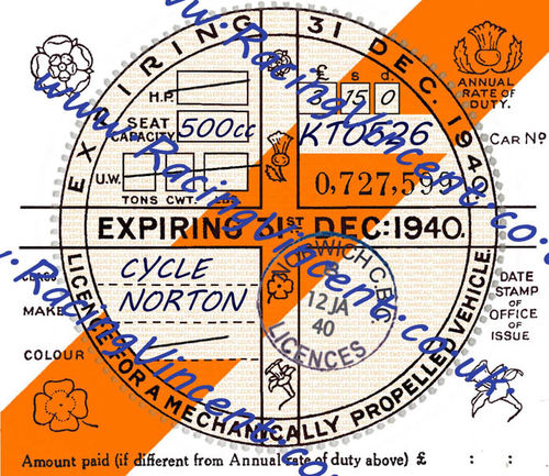 Facsimile Personalised Tax Disc - 1940 (Normal Road Use)