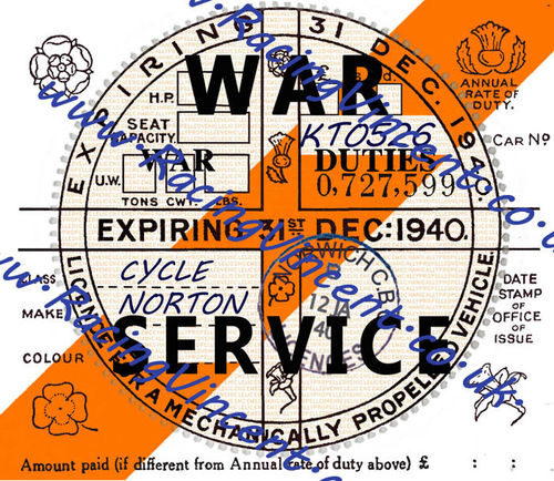 Facsimile Personalised Tax Disc - 1940 (WAR SERVICE version)