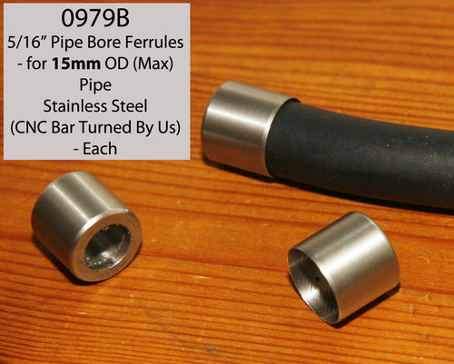 Stainless Steel Oil/Fuel Pipe End Ferrule - 5/16" BSP Pipe (Bar Turned 15mm OD Pipe) Size - Each