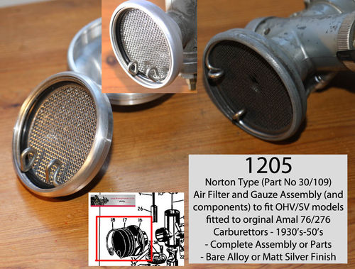 Norton OHV/SV Type - Flame Trap/Filter and Components to fit Amal 276 Carbs (see listing) - Various