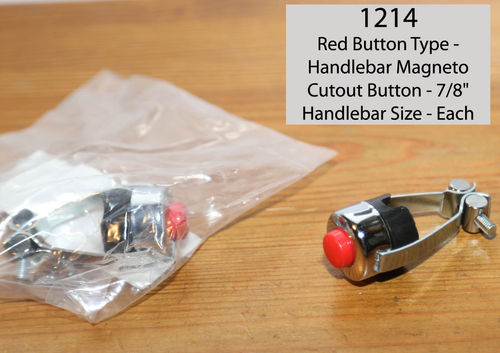 Red Button Type - Handlebar Magneto Cutout Button - 7/8" Handlebar Size - Each